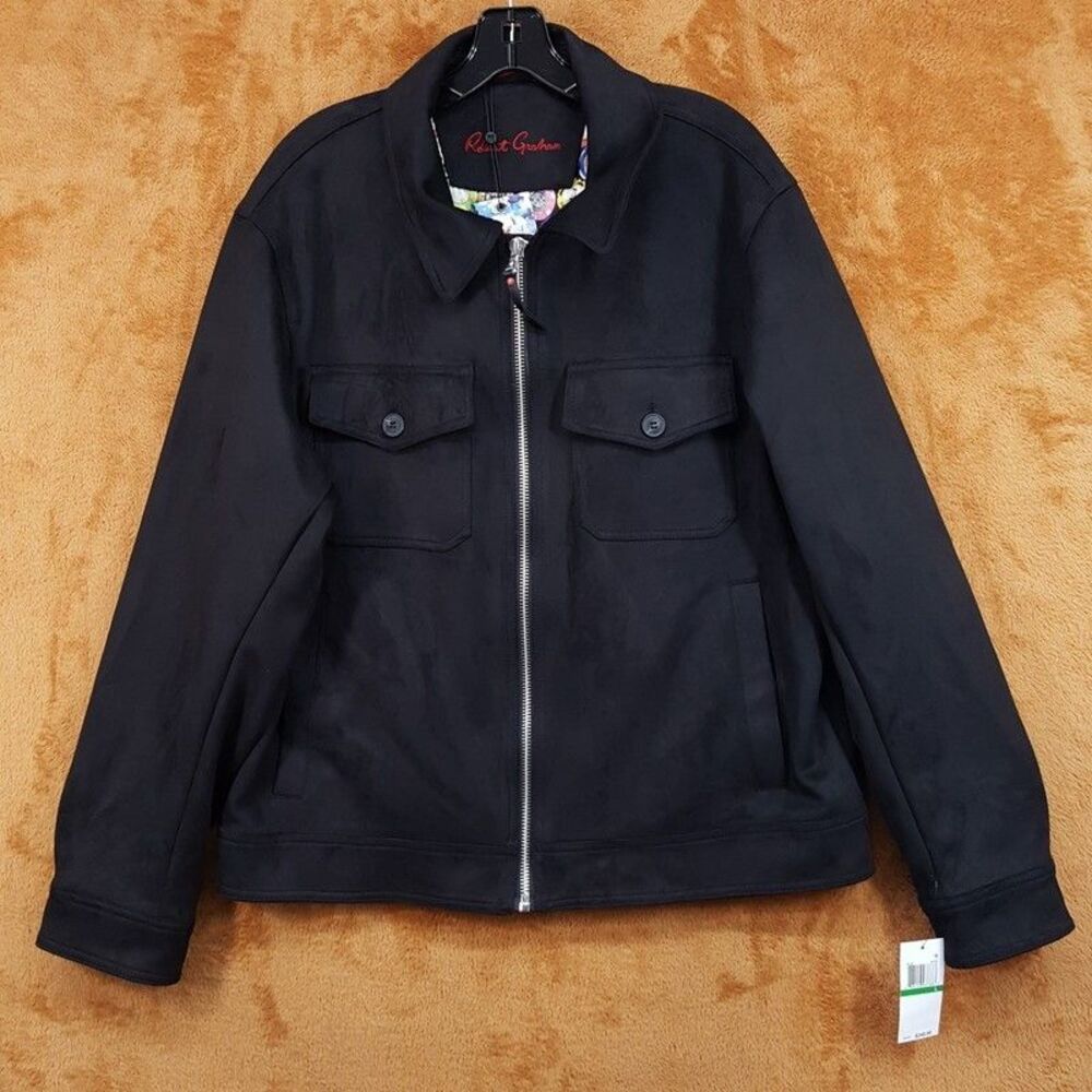 Robert Graham Jacket Mens XL Black Zip Up Washable Suede Poker Chip $248